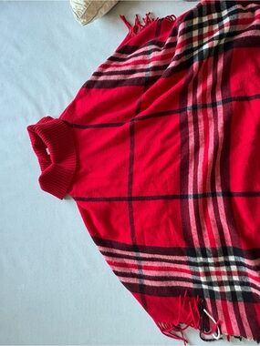 Talbots Red Plaid Poncho Sweater